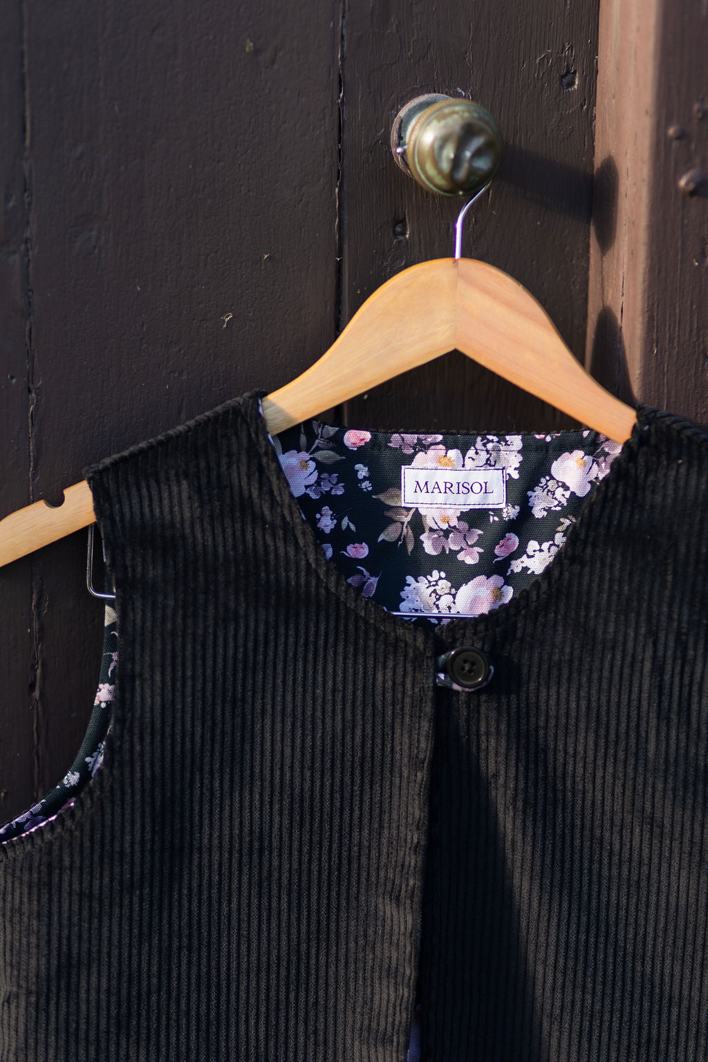Black/Floral Corduroy Reversible Vest