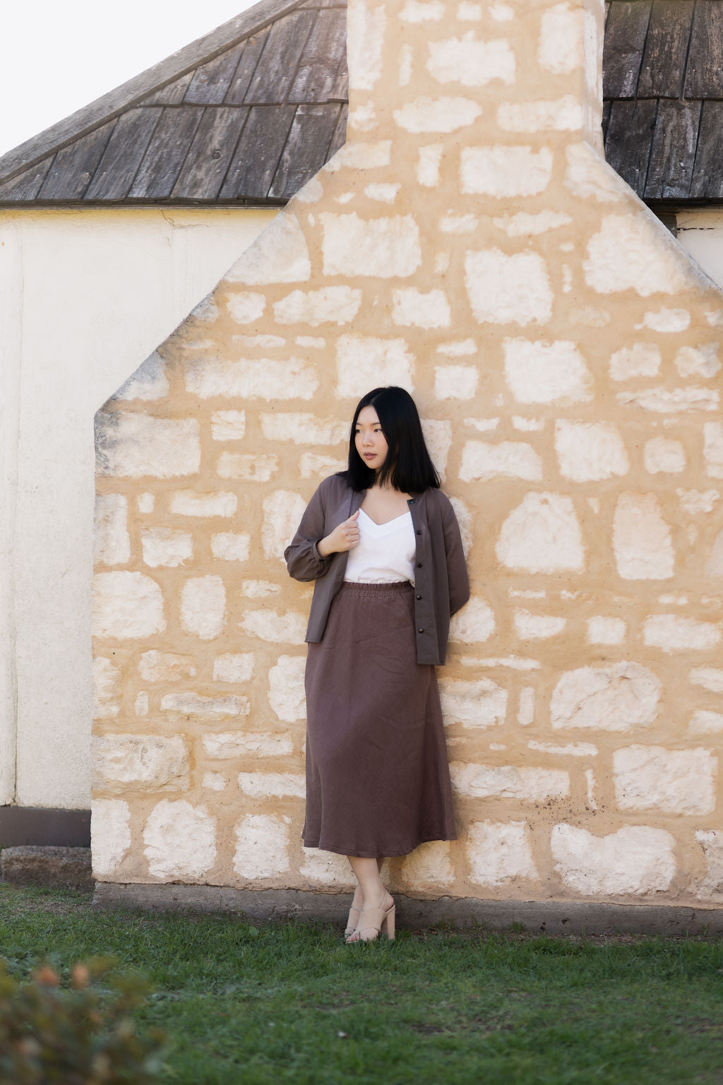 Cocoa French Linen Skirt