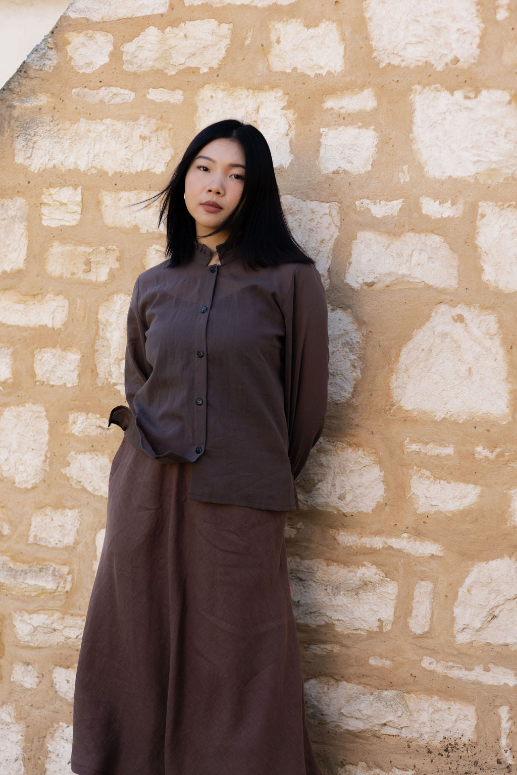 Cocoa French Linen Skirt
