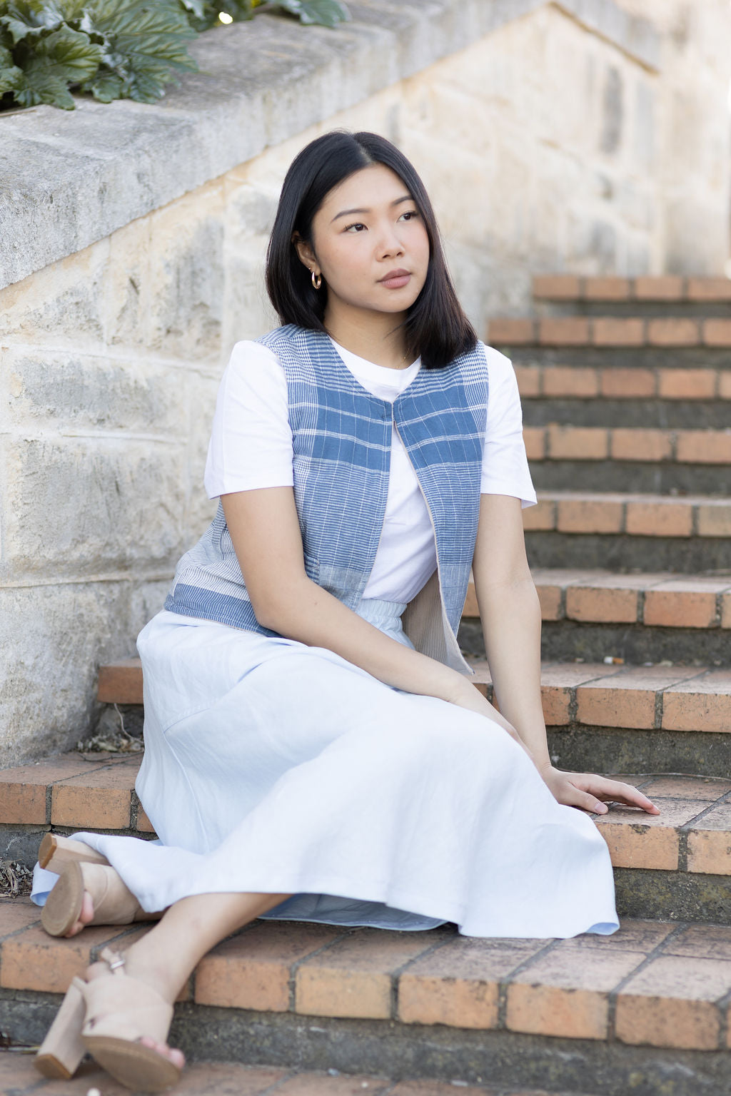 Sky Blue French Linen Skirt