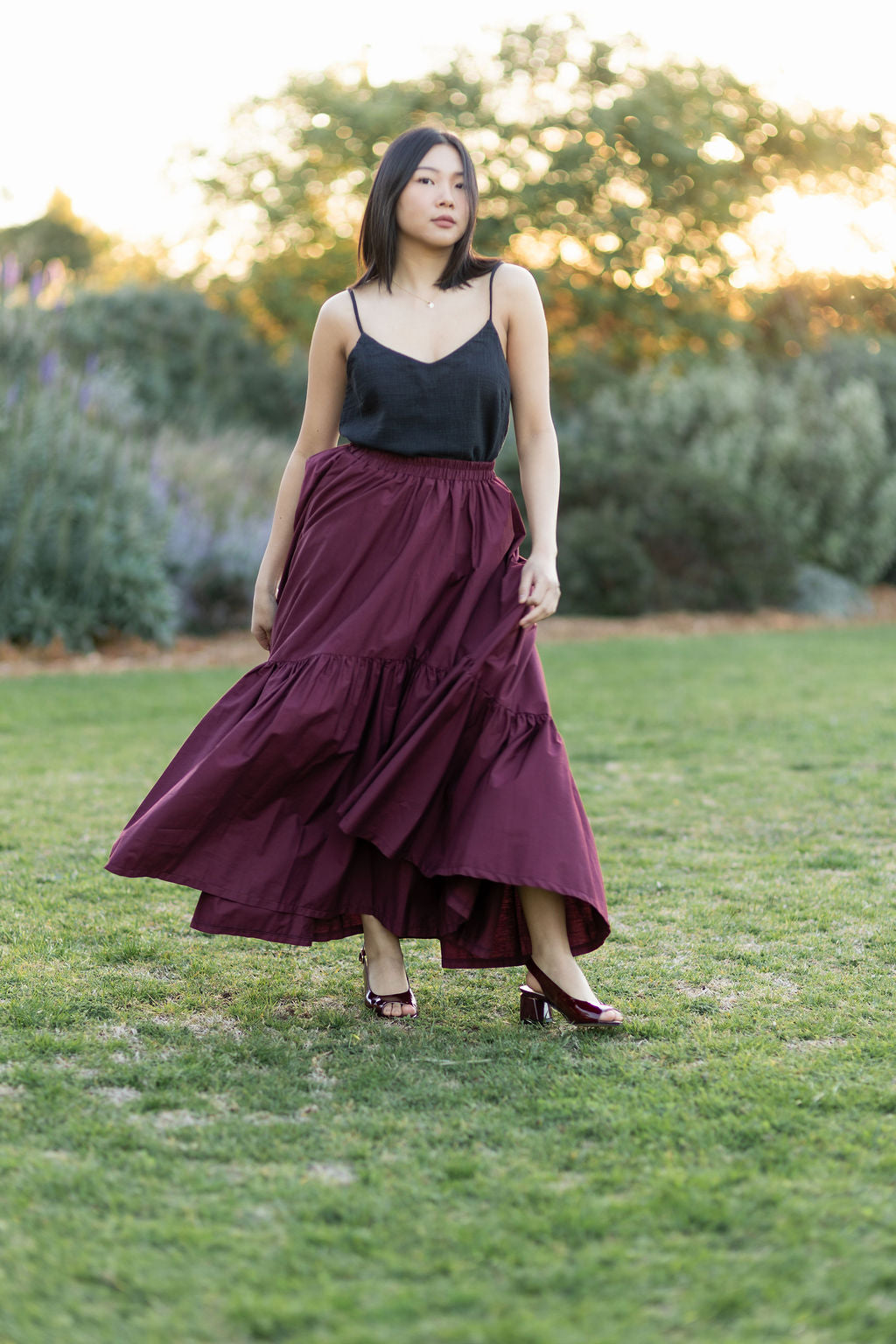 Blossom Cotton Skirt - Burgundy
