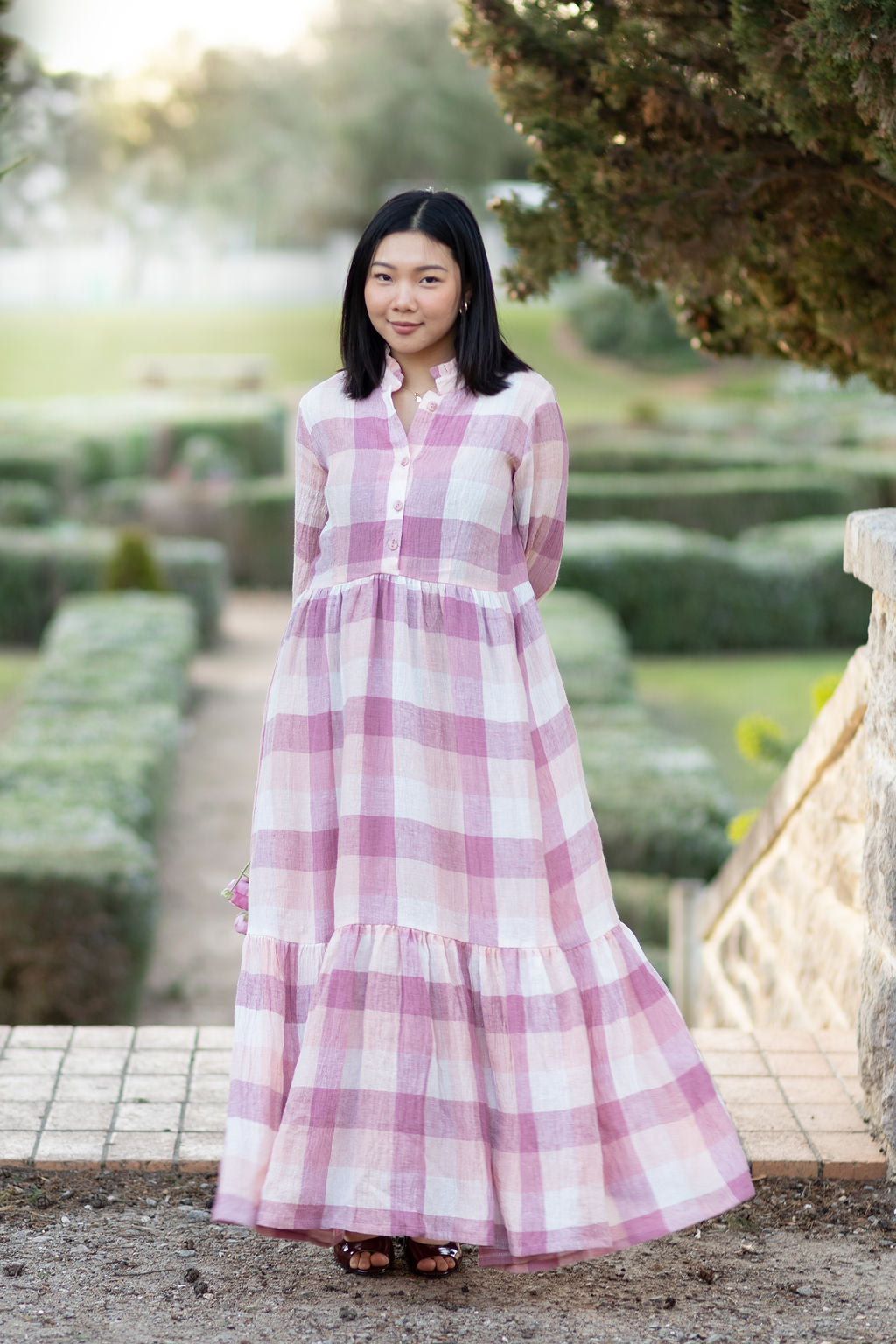 Roses Linen Dress Maxi
