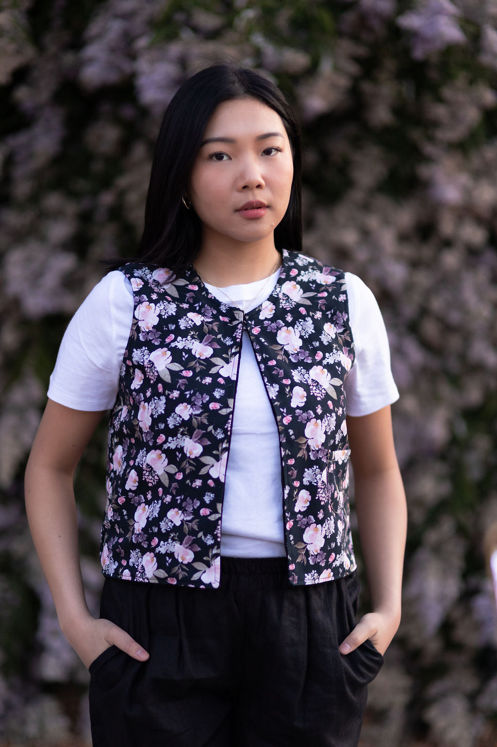 Black/Floral Corduroy Reversible Vest