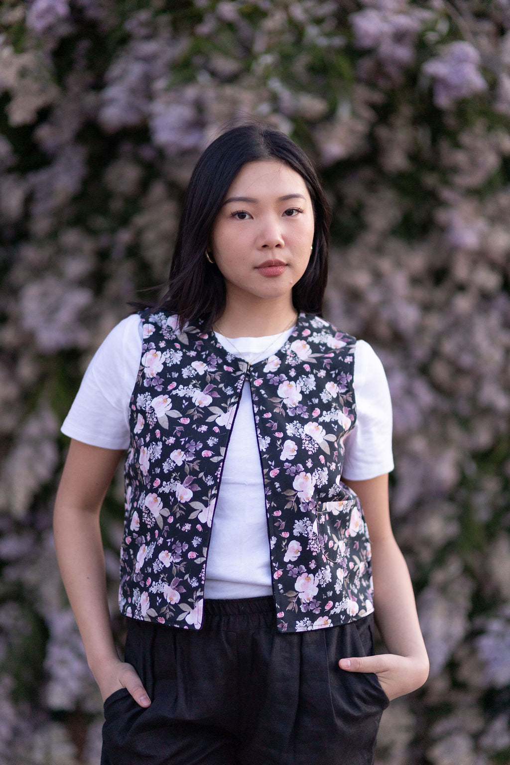 Black/Floral Corduroy Reversible Vest