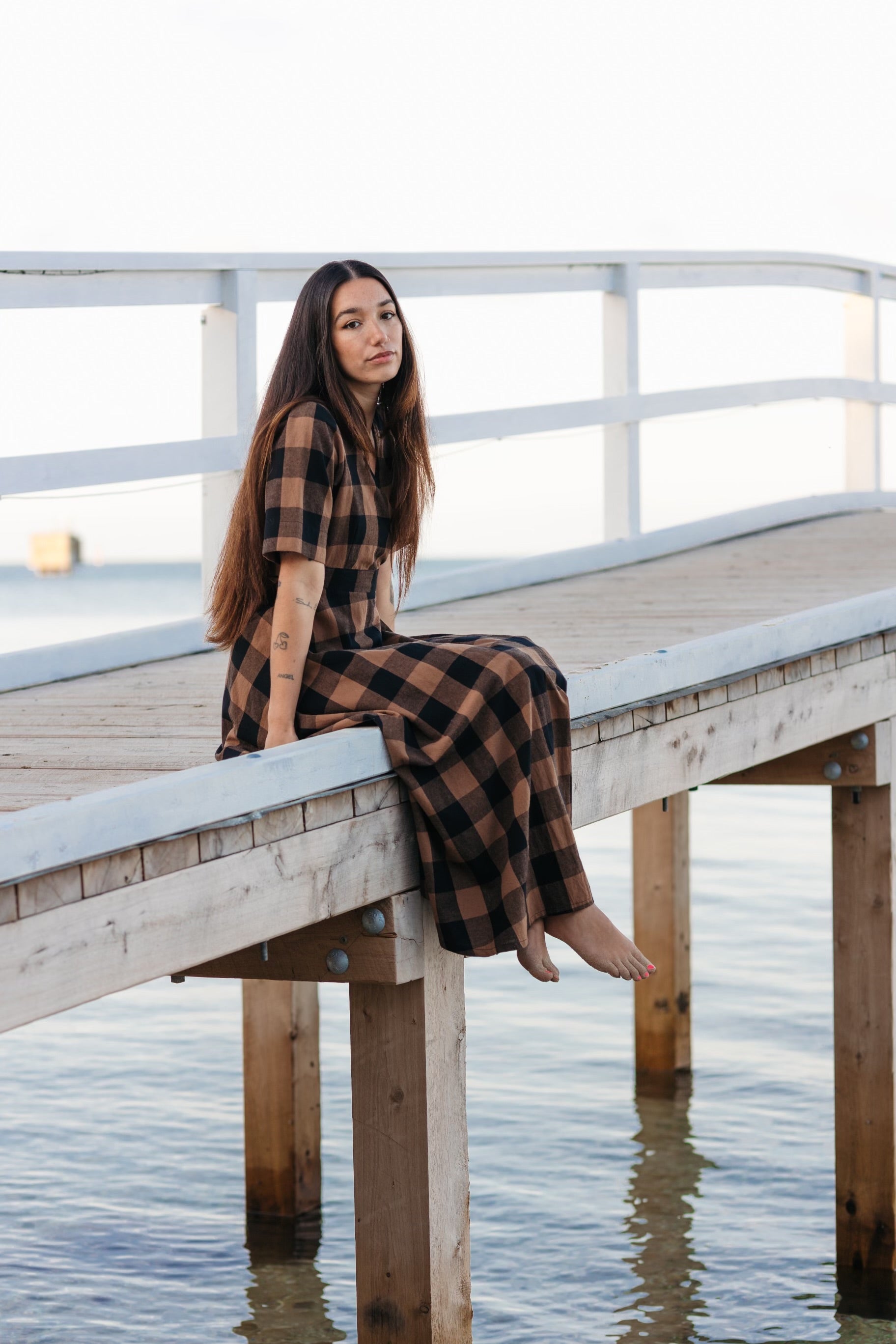 Yarn Dyed Check Wrap Dress - Walnut brown MARISOL DESIGN Yarn Dyed Check Wrap Dress - Walnut brown MARISOL DESIGN