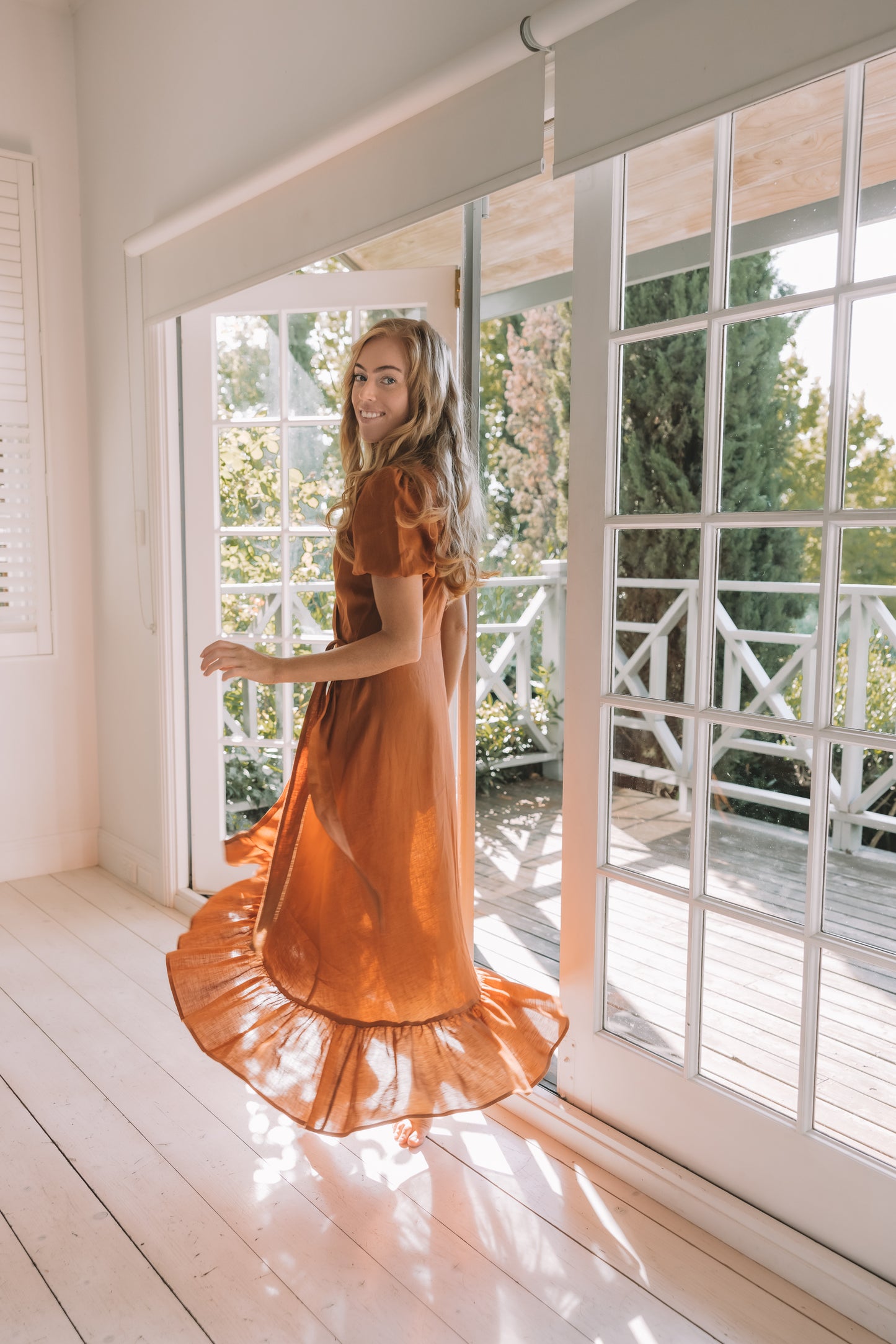 Luna Dress - Terracotta Linen (size 8)