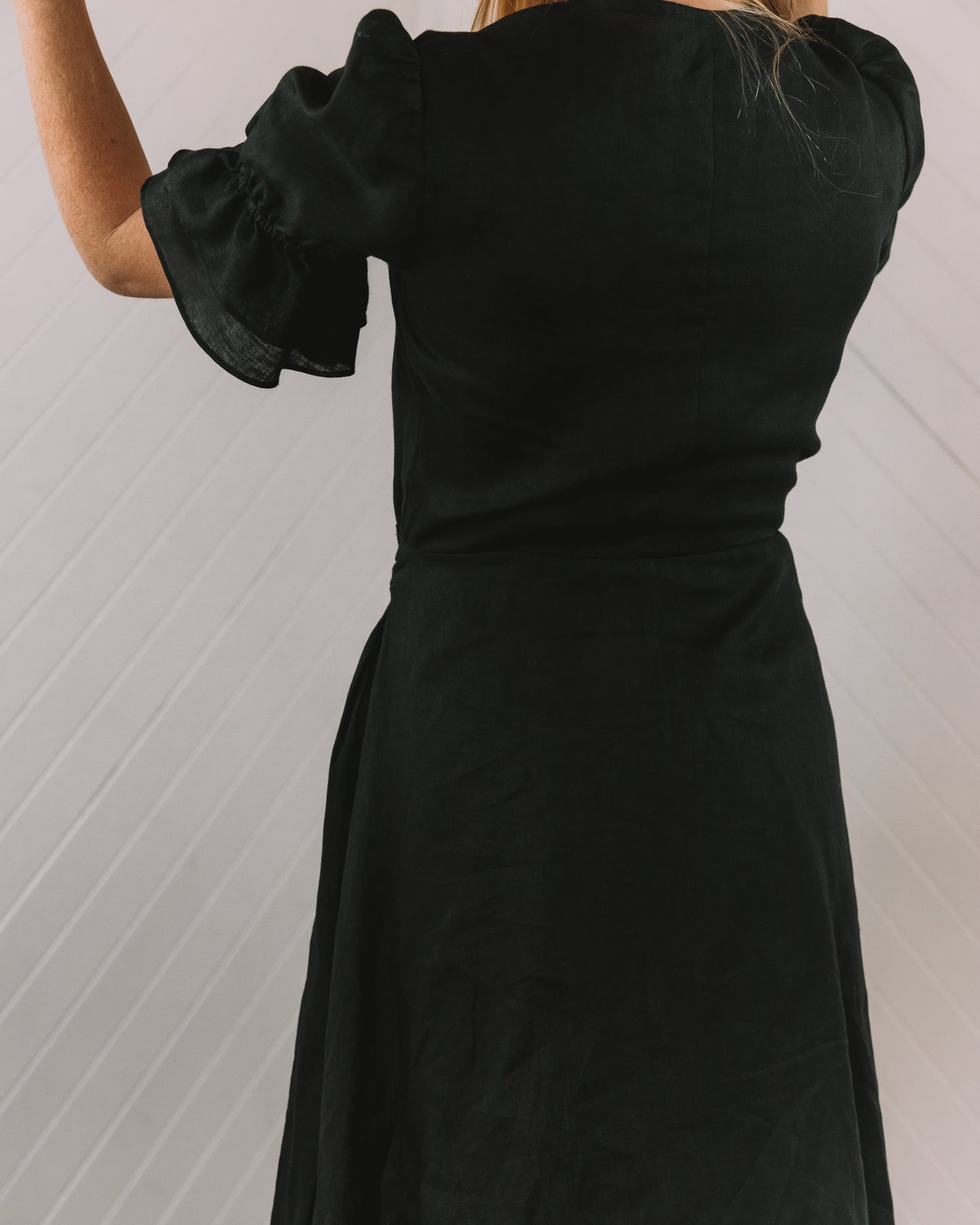 Darcy Wrap Dress - Black Linen (size 8)
