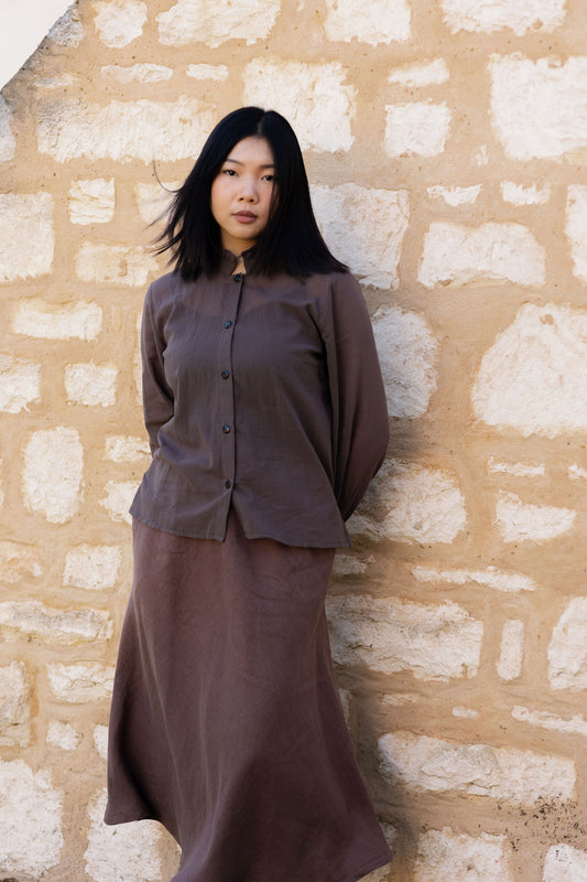 Cocoa French Linen Skirt