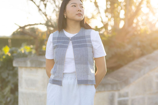 Cream/Blue Corduroy Reversible Vest
