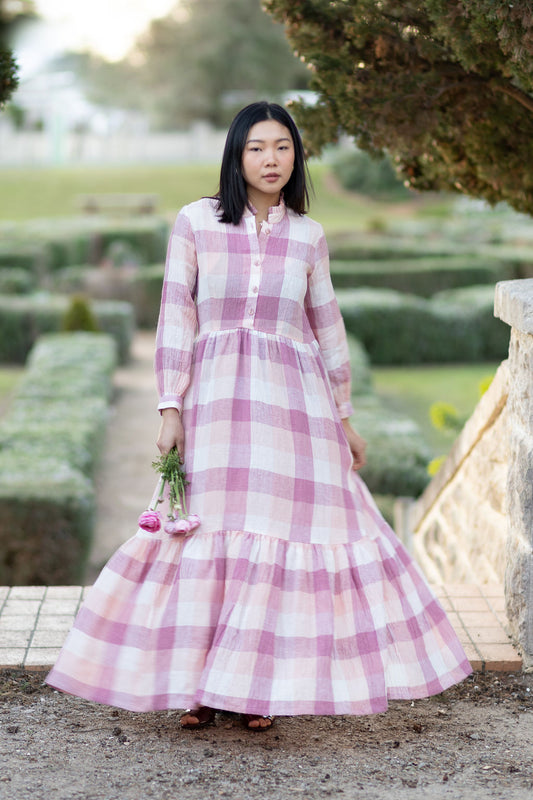 Roses Linen Dress Maxi
