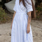 Amalifi Wrap Dress - Blue and White Stripe