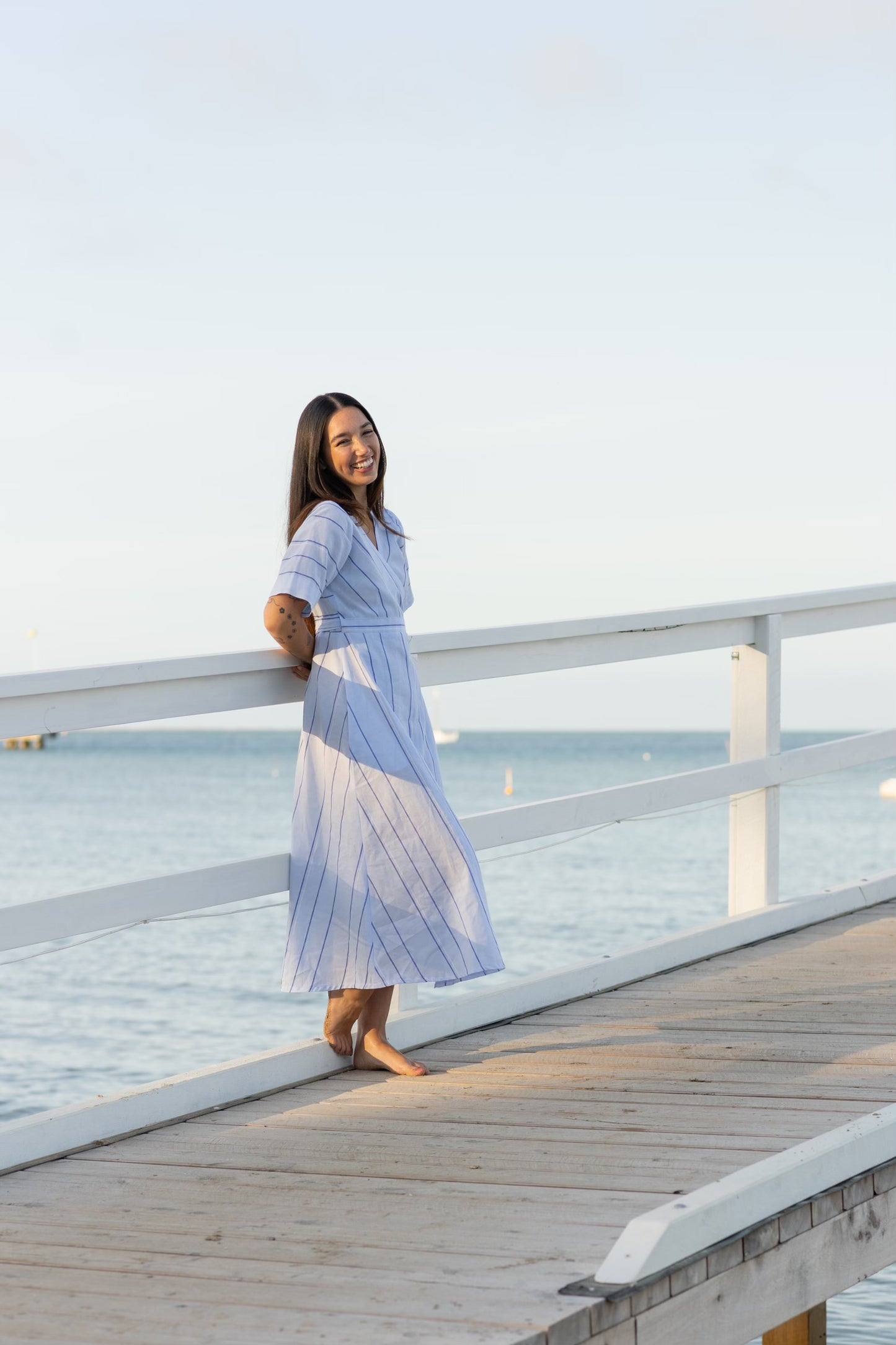 Amalifi Wrap Dress - Blue and White Stripe