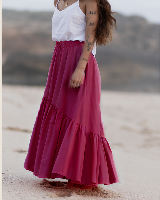 Blossom Cotton Skirt - Burgundy
