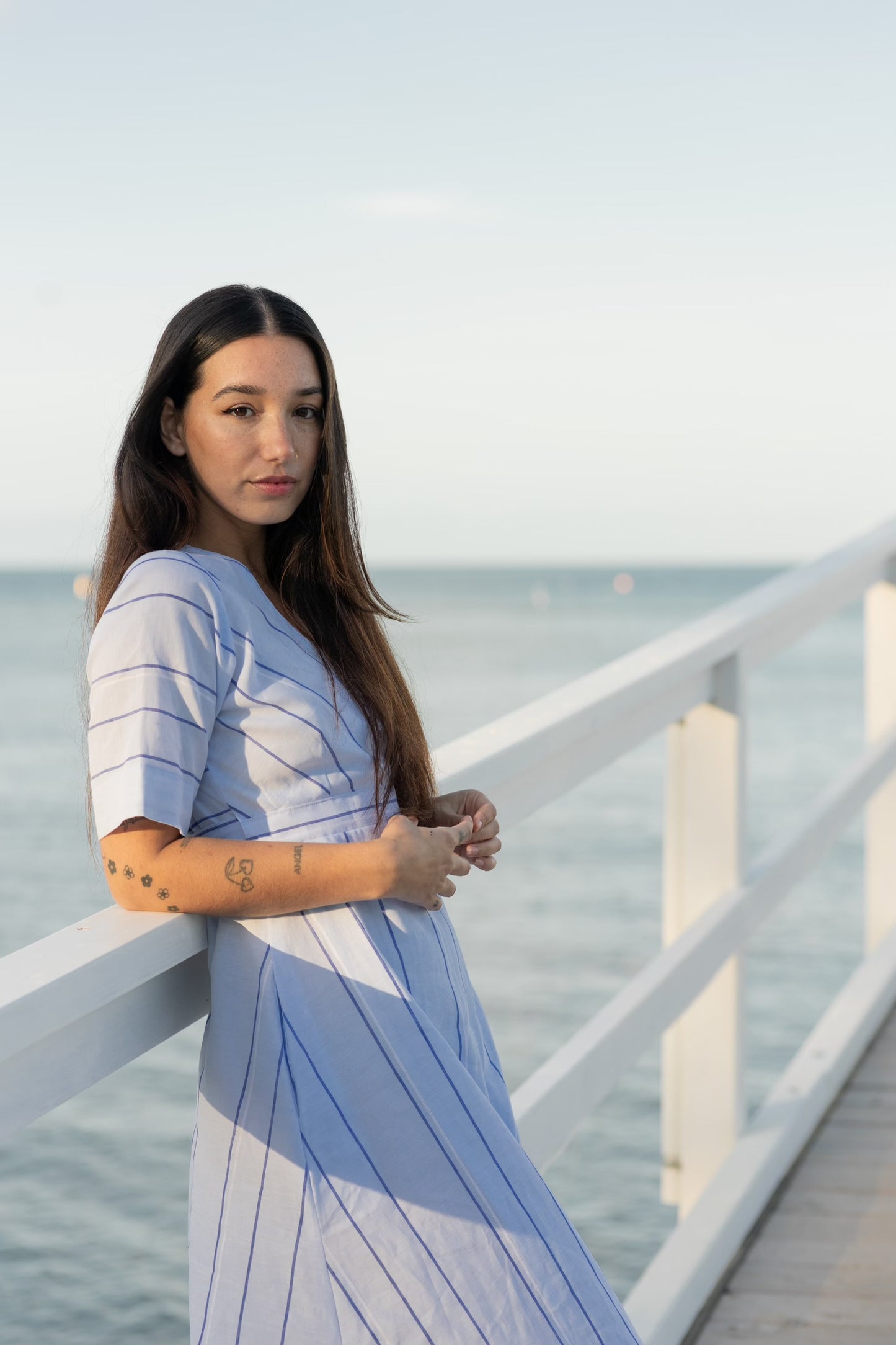 Amalifi Wrap Dress - Blue and White Stripe