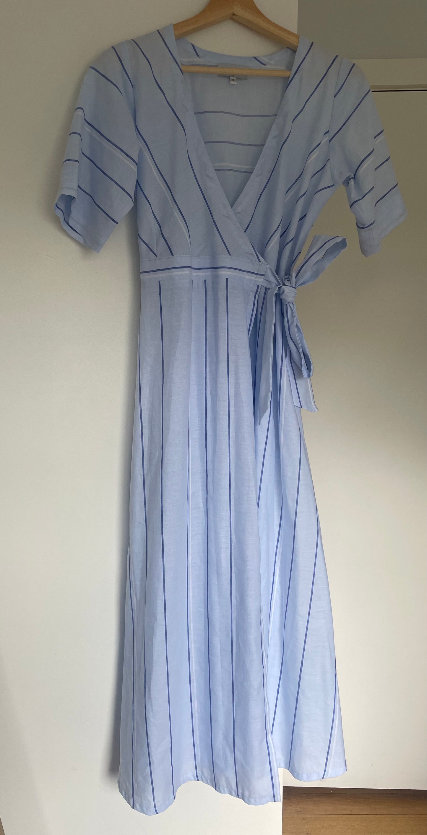 Amalifi Wrap Dress - Blue and White Stripe