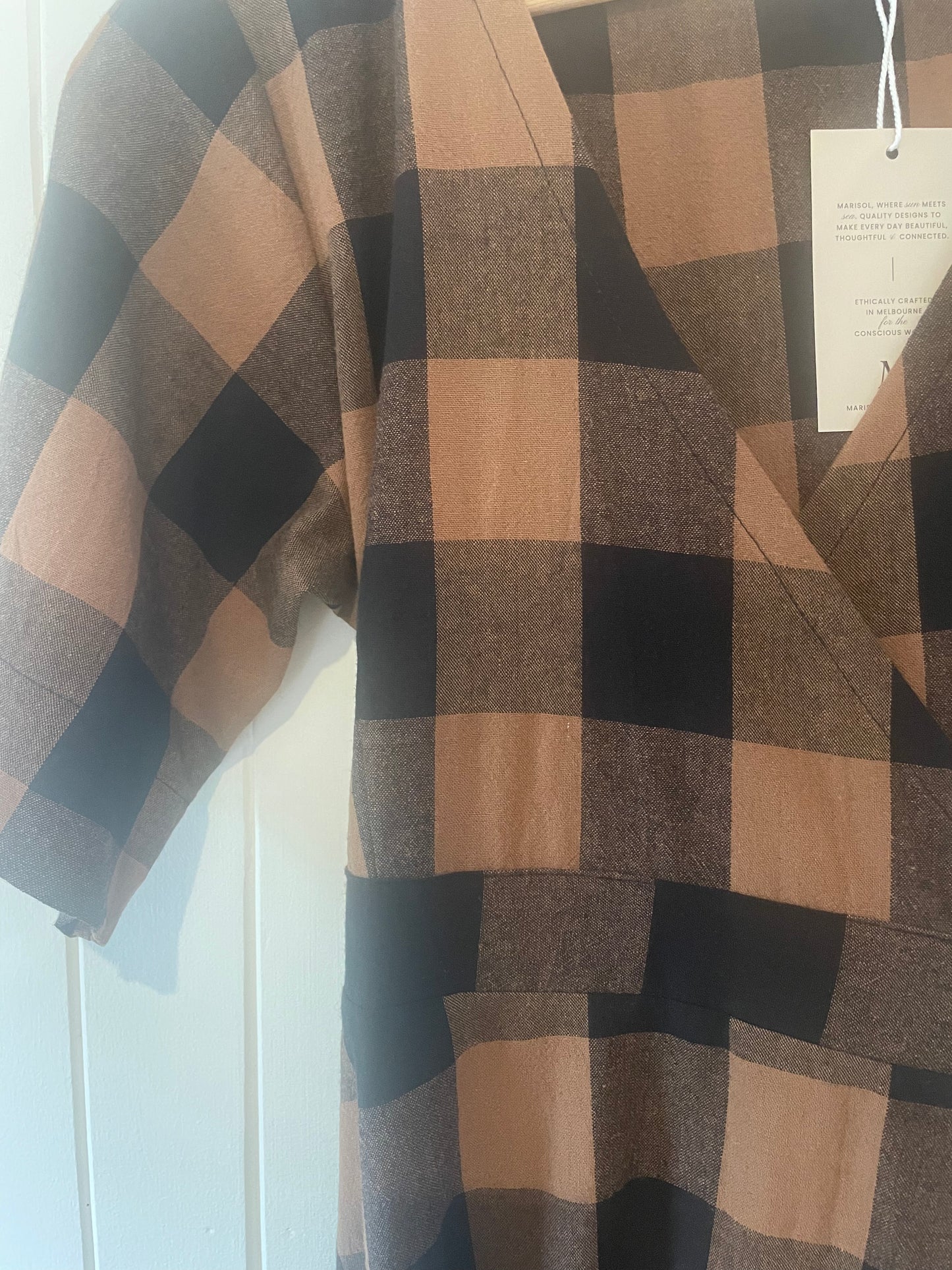 Yarn Dyed Check Wrap Dress - Walnut brown